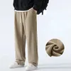 Men's Pants Winter Sweatpants Fleece Liner Sportswear Thick Wide-Leg Straight Loose Track Male Casual Thermal Velvet Trousers