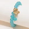 Strand Kirykle Butterfly Gold Tone Charm Spring Summer Style Girl Armband Blue Beads 10mm smycken