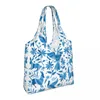 Shopping Bags Mexican Otomi Birds Pattern Groceries Tote Bag Women Floral Textile Art Canvas Shopper Shoulder Capacity Handbags