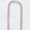 Hip Hop Jewelry Custom 2Rows 14mm Prong Cuban Chain Trendy 2 Tone 925 Silver Moissanite Diamond Cuban Necklace