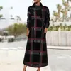 Vestidos casuais mulheres outono / inverno grande vintage xadrez fundo vestido longo maxi sundresses para mulheres flare midi praia