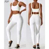 Lu Lu Align Outfits 2 Pcs Conjunto de Roupas Brancas Cintura Alta Leggings Terno Sem Costura Treino de Corrida Fitness Workout Outfits Gym Wear Girl Top