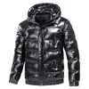 Men's Jackets Bright Leather Winter Jacket Casual Parka Outwear Waterproof Puffer Padding Warm Stand With Hood Outwearing Coat 231207