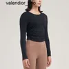 Nuovo abbigliamento Luluss Yoga top da donna sportivo nudo a maniche lunghe da corsa marchio di moda camicetta da allenamento stretch aderente fitness T-shirt da yoga da donna