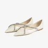 Famous Women Sandals Fashion Ballet GENEVI FLAT Italy Pointed Toes Cross Crystal Ankle Strap Embellished White Leather Designer Ballerinas Flats Sandal Box EU 35-43