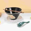 Serviessets Dubbelgats noedelkomset Soep Thuisnoedels met lepel Eetstokjes Houten keramiek Japanse keuken Ramen