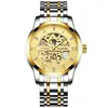 腕時計TIANNBUファッションビジネス高級メンズウォッチステンレススチールゴールドホローオートマチックメカニカル防水発光