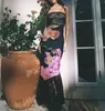 Grundläggande casual klänningar Hirigin Women's Long Bodycon Dress Sleeveless Axless Lace Patchwork Tube Y2K Vintage Party Vestido Feminino 231207