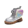 Boots Kids Fashion Patent Patent Girl Girl Shipper Bag Bag Onkle Autumn Sole Sole Non Slip Platform Shoe S Boot 231207