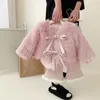 Jackets Fur Outwear Winter Childent Loose Bow Coat Thick Warm Hooded Jacket Bell-bottoms Pants Cotton Girls Casual Artificial