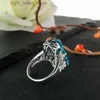 Anel solitário Aquamarine Zircon oco esculpido 925 anéis de prata esterlina joias de prata exageradas para mulheres anel de casamento de noivado YQ231207