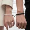 Charm Bracelets 2pcs/pack 8MM Black White Beaded Bracelet Set Luminou Magnetic Heart Glow In The Dark Couple For Lover Women Gift