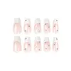 False Nails 24PsSet Square White French With Rhinestones Artificial Handmade Ballerina Fake Nails Manicure Press on Nail Seamless Removable 231207