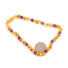 Hängen Children's Amethyst Amber Halsband Naturlig oregelbunden Baltic Tinging Lab -testad antiinflammatorisk ädelsten