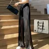 Pantaloni da donna Pantaloni a righe per donna Gamba dritta Trasparente Largo con spacchi Maglia da donna bianca Moda coreana Taglia unica Abbigliamento anni '90