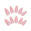 Faux Ongles Feuille D'or Décor Rose Amande Naturel Incassable Ongles Simple Porter Pour Les Amateurs De Manucure Et Les Blogueurs De Beauté