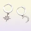 Star Moon Asymétrique 925 Serling Silver Cumbic Zirconia Boucles d'oreilles pour les femmes Cerc