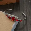 Bracciale rigido in pietra naturale di cristallo rosso blu antico aperto per gioielli da polso geometrici maschili vintage da donna