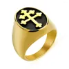 Bagues de cluster Valily Lorraine Cross Bague Gold Couleur Titane Acier inoxydable Crux Vera de pour hommes Bijoux en gros