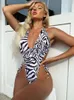 Kadın Mayo Konforlu Moda Bikini One Piece Mayo Zebra Baskı Drawstring Dantel Beach Tatil Seksi