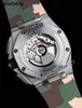 Men Audemar Pigue Watch Aebby 2641 A3126 Automatic Chronograph Mens 44 Green Silver Dial Stick Markers Camouflage Rubber Super Edition Strap
