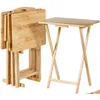 Meubles de salle à manger 4 pièces ensemble de plateaux pliants de dîner de télévision classique avec support de rangement table portative naturelle pour étude salon chambre Picn Dhygx