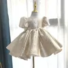 Girl Dresses Kids Elegant Dress Puff Sleeve 2023 Summer Little Girls Birthday Lolita Princess Back Big Bow Ball Party Robe