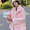 Manteau en fausse fourrure de vison pour femme, veste d'hiver élégante, longue, rose, chaude et moelleuse, vêtements d'extérieur, 2023