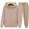 Herr- och kvinnors fasta färg Långärmar Två stycken Set Hooded Overized Sweatshirt Pant Hoodie Suit Autumn Winter 231220