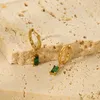 Hoopörhängen ins 18k guld pvd pläterad rostfritt stål fyrkantig grön sten örhänge för kvinnor vattentät hypoallergena smycken gåva