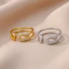 Klusterringar mode zirkonstift för kvinnor rostfritt stål guldfärg öppen finger kvinnlig smyckesfest anillos mujer
