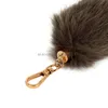 Plush Faux Fur Key Chain Fluffy Pompoms Fox Tail Tassel Keyring Cute Bag Pendant Accessories Women Men Car Key Holder Gifts