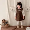 衣料品セット2023冬の韓国の女の女の子3PCSセットポルカドットファーコートキルティングコットンノースリーブドレスフリーストップスーツ幼児アウターウェア