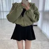 Vrouwen Hoodies QWEEK Groene Cropped Hoodie Vrouwen Koreaanse Stijl Oversize Sweatshirt Korte Zip Up Capuchon Casual Herfst Harajuku Mode