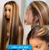 180デンシーブラジルのハイライトウィッグヒューマンヘア13x4 Glueless Honey Blonde Straight Lace Front Wigs Brown HD Lace Closure Wig for黒人女性