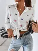 Fashion Butterfly Print Lapel Collar Shirt Women's Single-breasted Splicing Tops Ladies Autumn Long Sleeve Loose Commuter Blouse