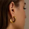 Pendientes de aro Punk de acero inoxidable pulido, croissant grueso en forma de C, chapado en oro PVD, joyería femenina suave e impermeable, bisutería