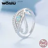 Solitaire Ring WOSTU 925 Sterling Zilver Egyptische Oog van Horus Band Ringen Vrouwen Vuur Opaal Steen Witte Zirkoon Guard Ring Verjaardagsfeestje Sieraden YQ231207