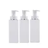 Pump Bottle Square White Plastic Packaging Container Flat Shoulder Empty Cosmetic Refillable Shampoo Shower Gel Lotion Bottles 200ml 300ml 500ml