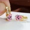 Boucles d'oreilles créoles pour femmes, breloques en Zircon violet, cristal de luxe, pierre ovale, couleur or jaune, mariage pour femmes