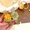 Lazos para el cabello de flores elegantes para mujer, colgante de perlas, gomas elásticas Retro, banda para el cabello de goma, soporte para cola de caballo de verano, cuerda para el cabello