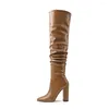 Boots Brown Women's Over The Knee Long Chunky High Heels Designer Sexig Point Toe Zip Party Female Mujer