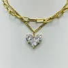 Naszyjniki wiszące 316L stal nierdzewna 2-warstwowa cyrkon miłość łańcuch obojczyka w kształcie serca dla kobiet biżuteria mody prezent imprezowy