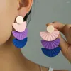 Dangle Earrings Personalized Temperament Exaggerated Fashion Spray Painted Colorful Geometric Fan-shaped Metal