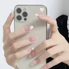 False Nails 24 PCS Pink Fake Nails Press On Nail Designs Art Long Tips False Forms With Lim Stick Stickers REURBEABLE Set Acrylic Artificial 231207