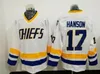 Сшитые хоккейные майки Hanson Brothers # 16 Jack Hanson # 17 Steve # 18 Jeff Charlestown Chiefs Slap Shot Бело-синие хоккейные майки из фильма