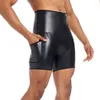 Herren High Fashion Fiess Slim Stretch Hose Body Shaper Taille Trainer Haken Kompression Leder Shorts mit Tasche
