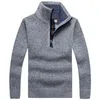 Men's Sweaters Autumn Winter Men Thick Warm Knitted Pullover Long Sleeve Turtleneck Half Zip Fleece Jumper Male Clothing