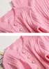 Robes de travail élégant automne hiver rose tricoté 2 pièces set chic femmes bouton perlé pull cardigan tops bodycon jupes coréennes sexy