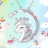 Zircônia cúbica decoração animal unicórnio pingente colar cartão jóias acessórios presentes de aniversário para meninas